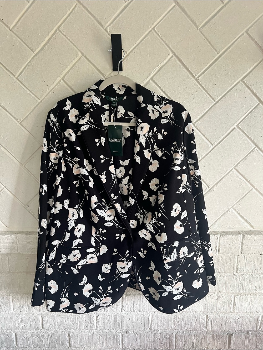 Ralph Lauren Black Floral Blazer w/Stretch Sz 14 NWT MSRP $235